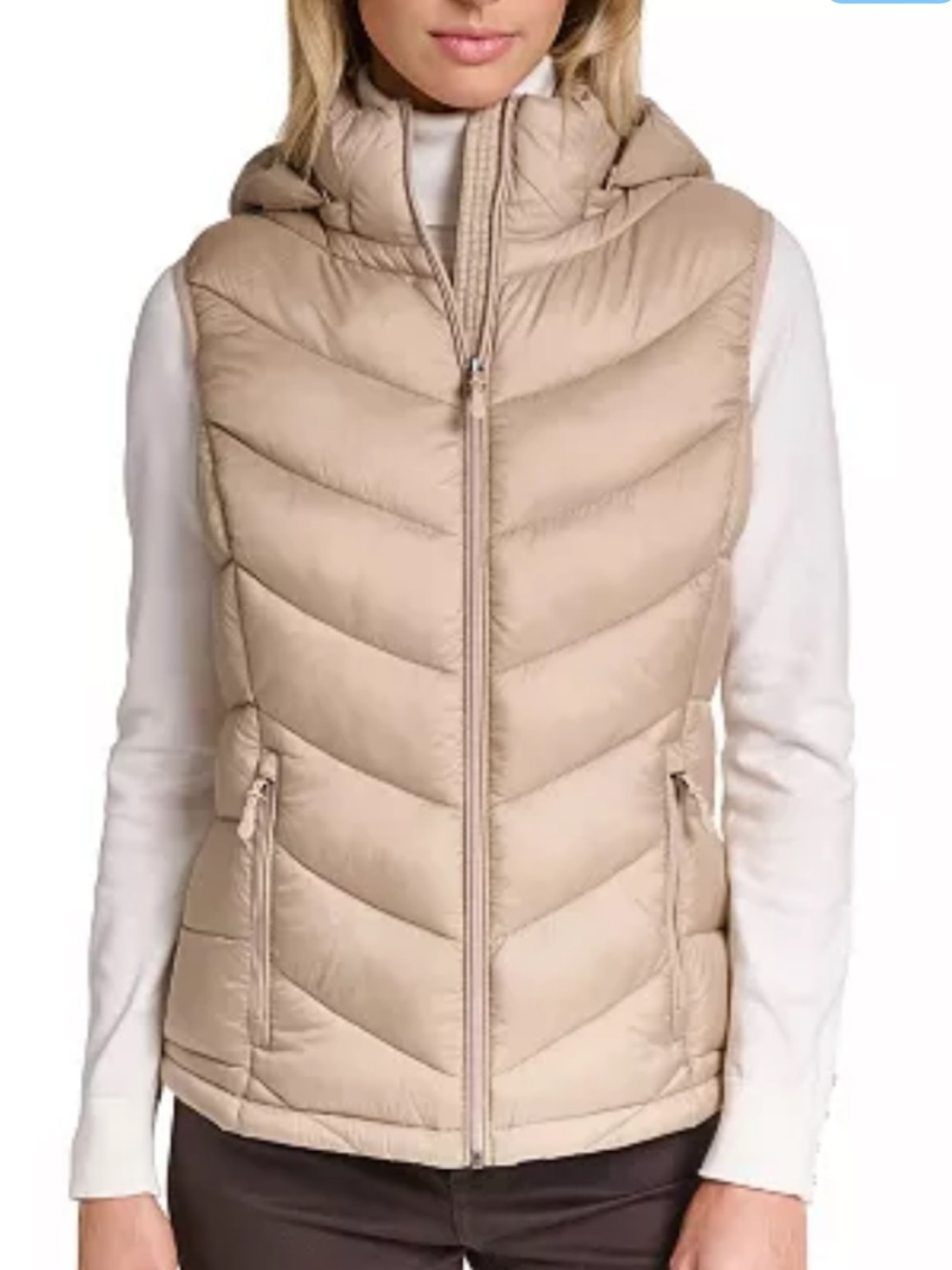 Charter Club Women's Quilted Hooded Puffer Vest - Beige size 3x NWT